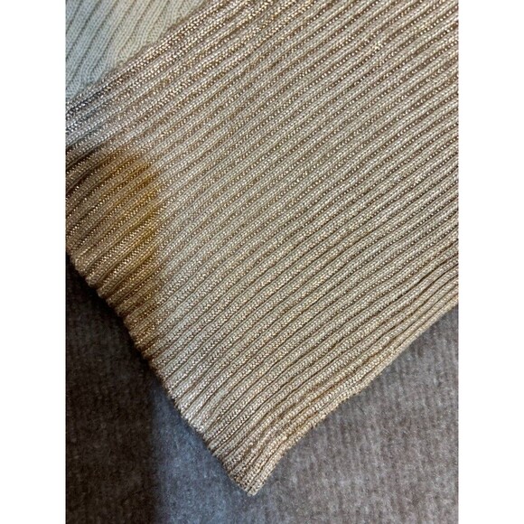 DuJour Women’s Sweater XL Cream Gold Asymmetric Hem Mock‎ Neck Neutral - Picture 2 of 10